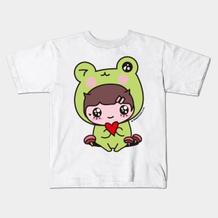 cute frog, cosplay frog, kawaii frog cartoon Kids T-Shirt